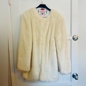 Women White Faux Fur Coat Evening Holiday Size L